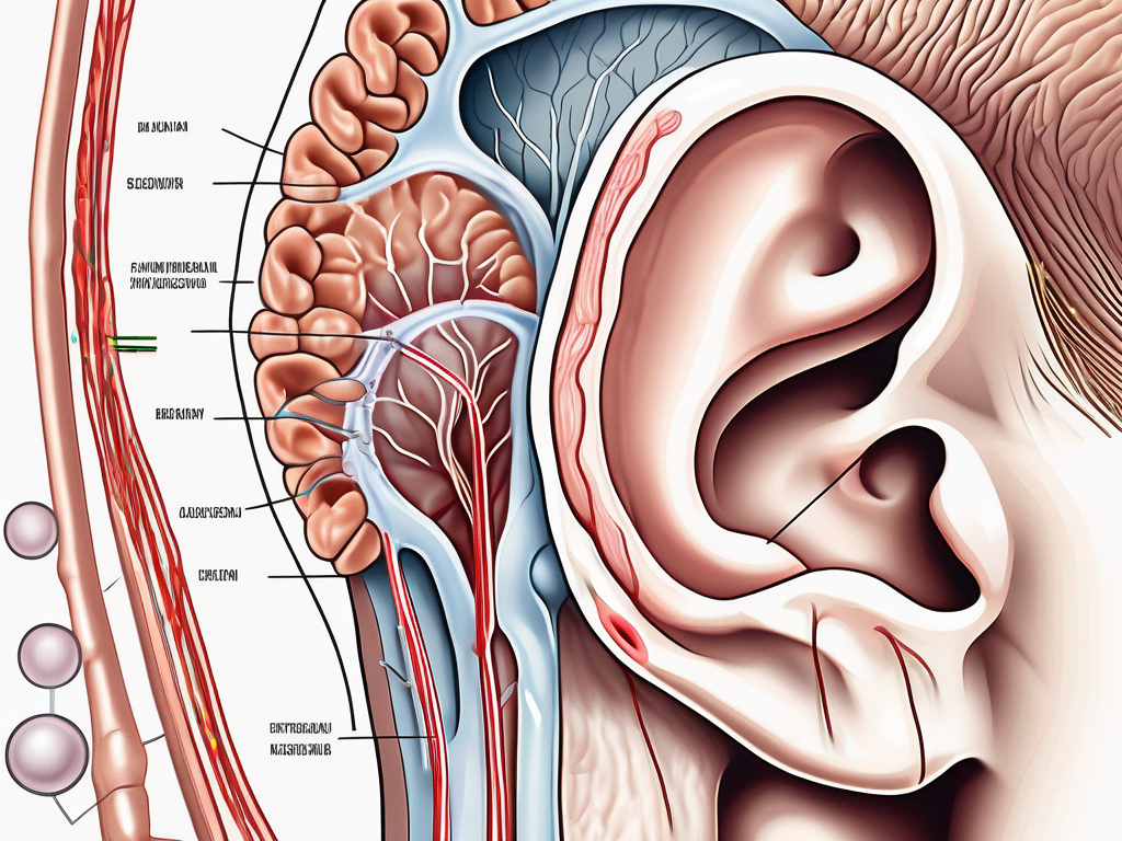 The human ear anatomy highlighting the vestibular nerve