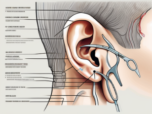 A human ear anatomy highlighting the vestibular nerve